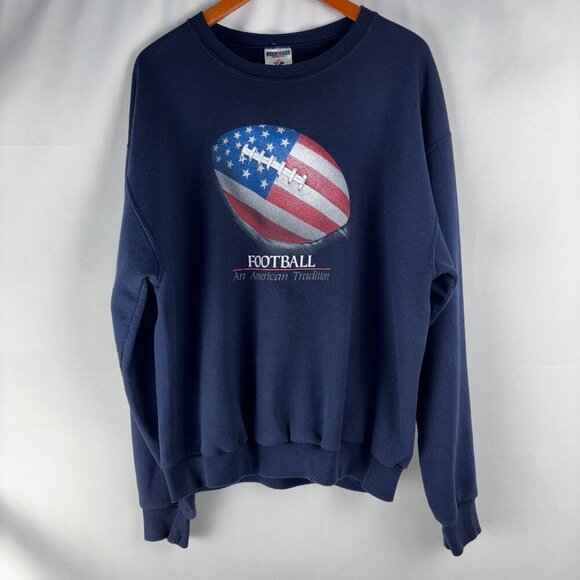 Vintage 90s Jerzees Football Crew Neck Sweatshirt | Classic American Flag Design - Picture 1 of 6